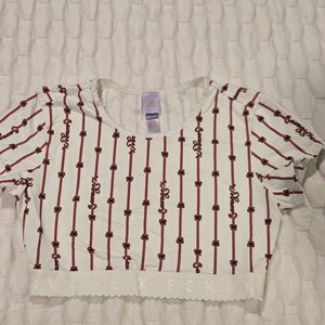 Savage X Fenty White and Red Striped Crop Top